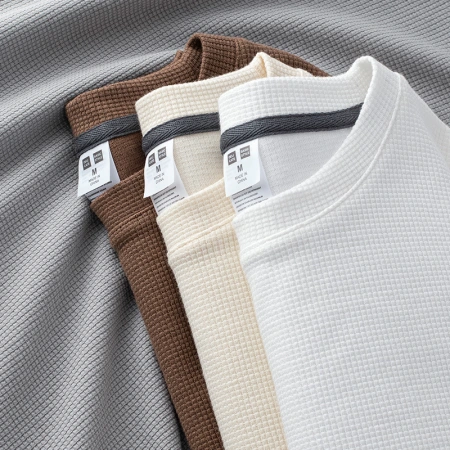 Waffle long-sleeved T-shirt for men, American loose T-shirt top for men, autumn solid color Japanese-style base layer for young people Waffle long-sleeved T-shirt for men, American loose T-shirt top for men, autumn solid color Japanese-style base layer for young people